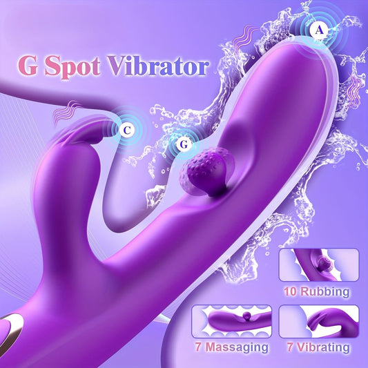 G Spot Vibrator Sex Toys-3 In 1 Adult Sex Toys With 10 Rubbing & 7 Vibrating & 7 Massaging. Clitoral Stimulator Dildo Rabbit Vibrators Women Sex Toy For Female And Couples Pleasure. Violet