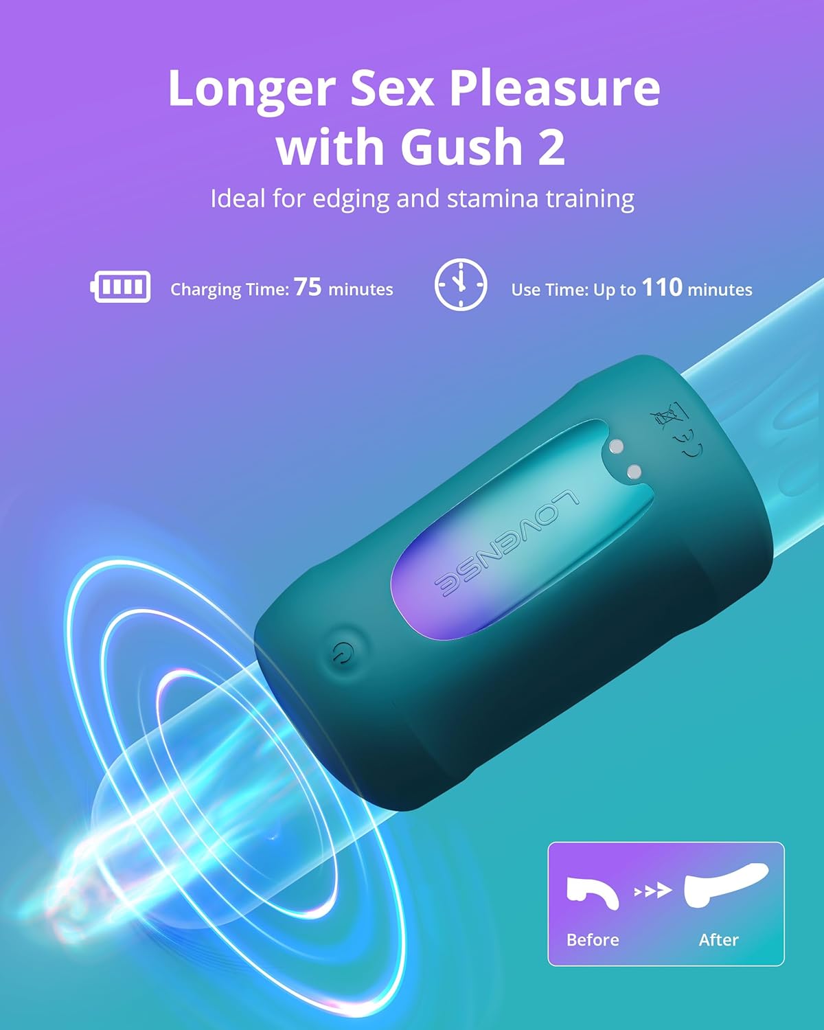 LOVENSE Gush 2 อุปกรณ์ช่วยสำเร็จความใคร่ชายแบบอัตโนมัติแบบ Stroker ของเล่นและเกมสำหรับผู้ใหญ่แบบสั่นและแกว่งพร้อมการควบคุมระยะไกลผ่านแอปสำหรับฝึกความทนทาน เครื่องนวดสั่นสำหรับอวัยวะเพศชาย ห่วงรัดองคชาตพร้อมตัวล็อคที่ปรับได้