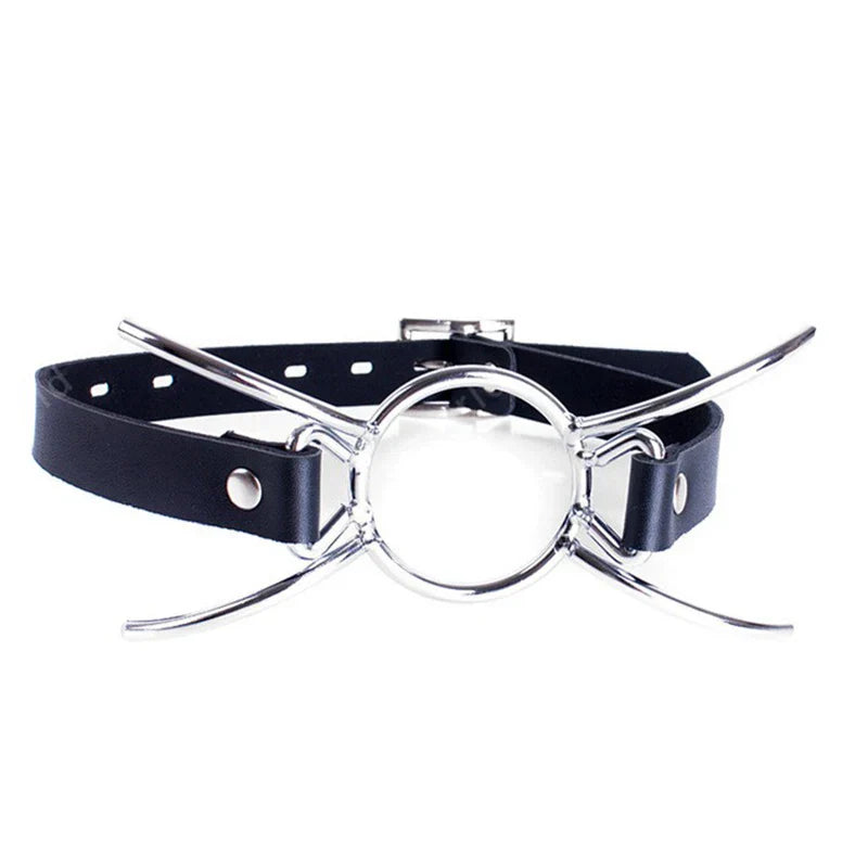 Fetish PU Leather Belt BDSM Bondage Deep Throat Round Ring Flail Slave Mouth Gag Bite Ring Gags Open Oral Adult Game Sex Toys