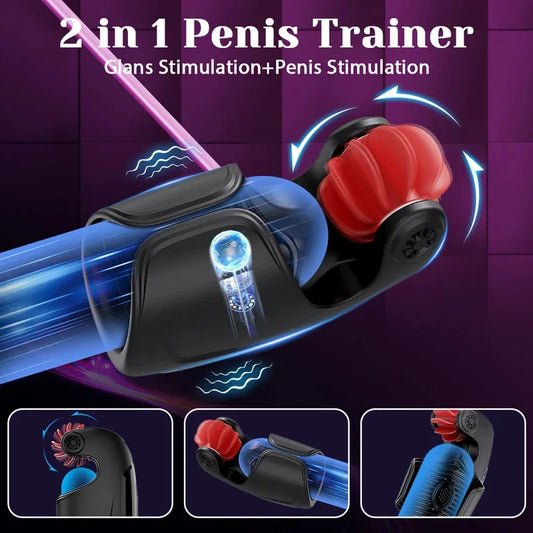 Male Rotating Licking Penis Trainer Full Intelligent Men Tapping Lasting Glans Exerciser Delay Endurance Vibrator Toys