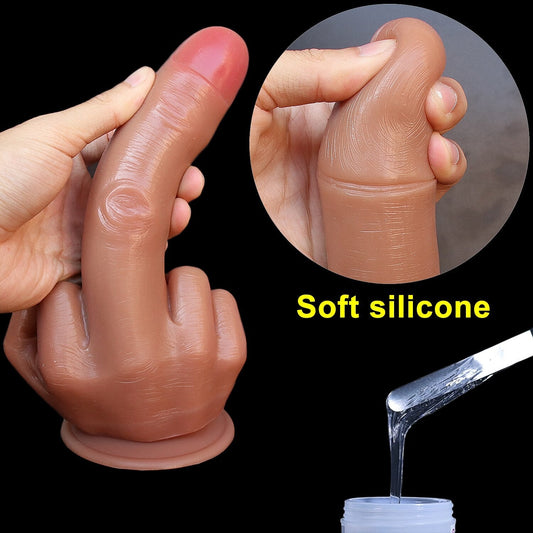 ขนาดใหญ่ Spoof กลางนิ้วมือของขวัญหนา Dildo เกย์นุ่มซิลิโคน Dick Big ดูดถ้วยประดิษฐ์ Penis Anal เสียบของเล่นเพศสำหรับสตรี