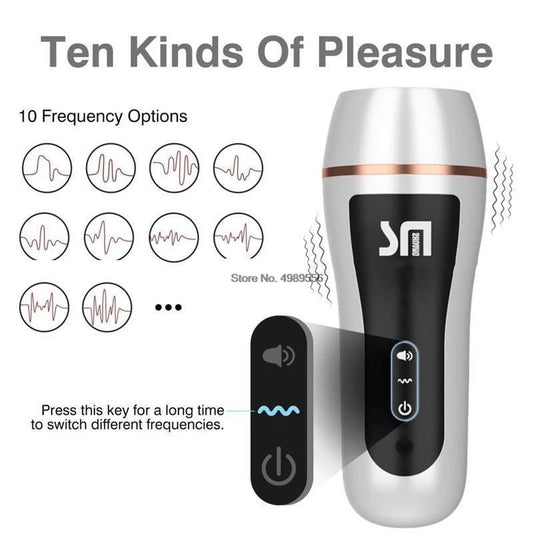 18 + ชาย Masturbator อวัยวะเพศชายปั๊ม Vibrator ผู้ใหญ่ความอดทนการออกกำลังกายช่องคลอดประดิษฐ์10ความเร็วอวัยวะเพศชาย Delay Trainer เซ็กซ์ทอยสำหรับ Me