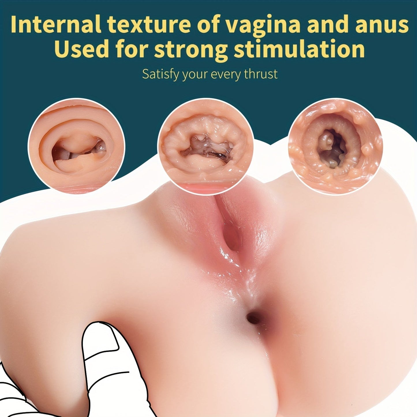 Realistic 1.8kg Male Anus Self-Pleasure Toy: TPE Material. 3D Textured Channels. 7.28 Length. 3.33 Width. No Battery Required