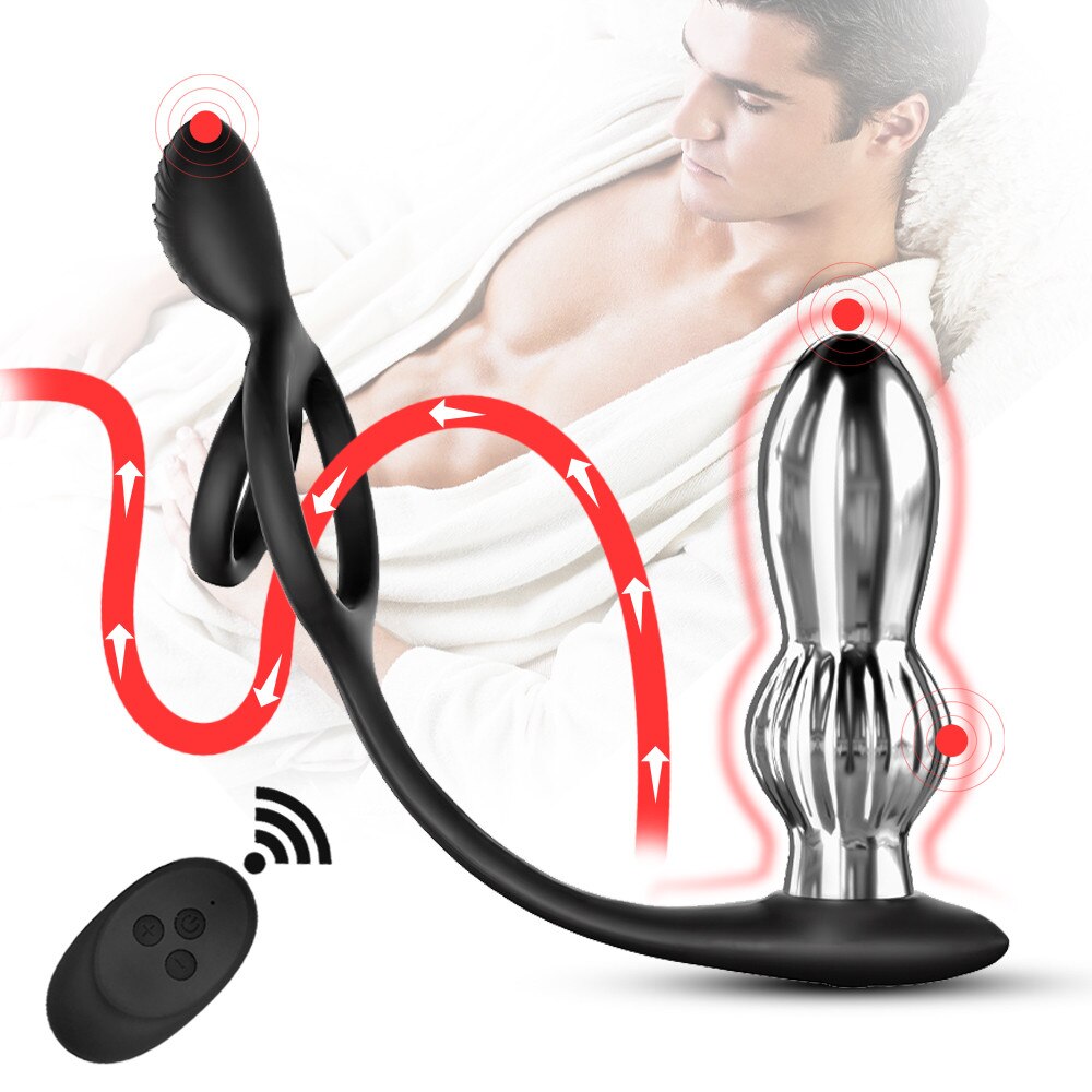Vibrating penis ring prostate massager for gay couples sex toys penis