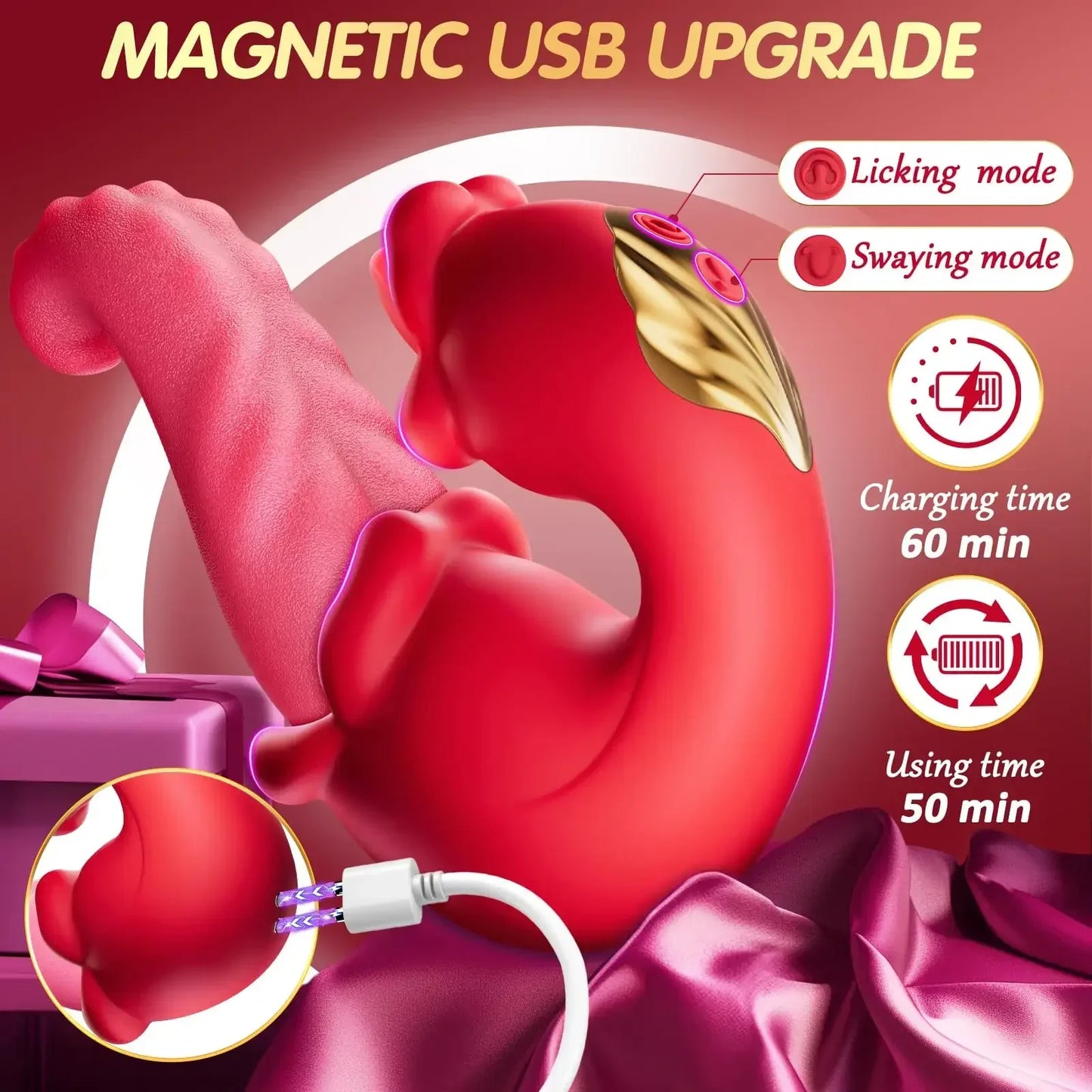 4 in 1 Tongue Swing Thrusting Vibrators Dildo Rose G Spot Clitoral Stimulator Vibrator Adult Sex Toys for Women Couples