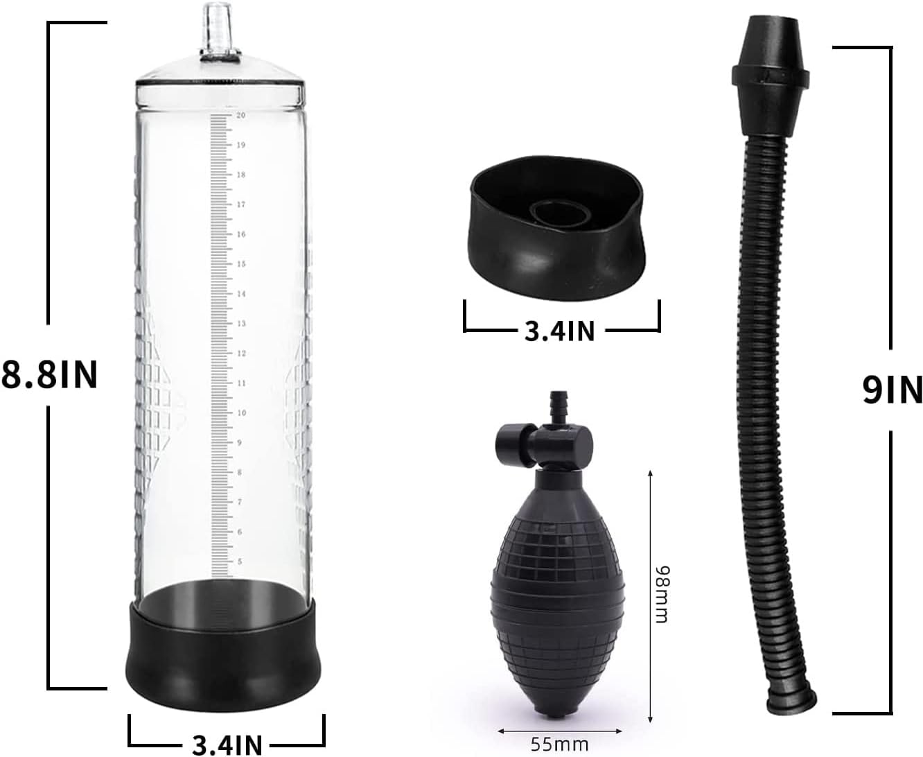 Men's Vacuum Pump Plus Pump Men's Enhanced Growth Pump 118511T Pen Cup Stable Professional Set Solid Vacuum Pump Home Performance Pump (Transparent/BB)