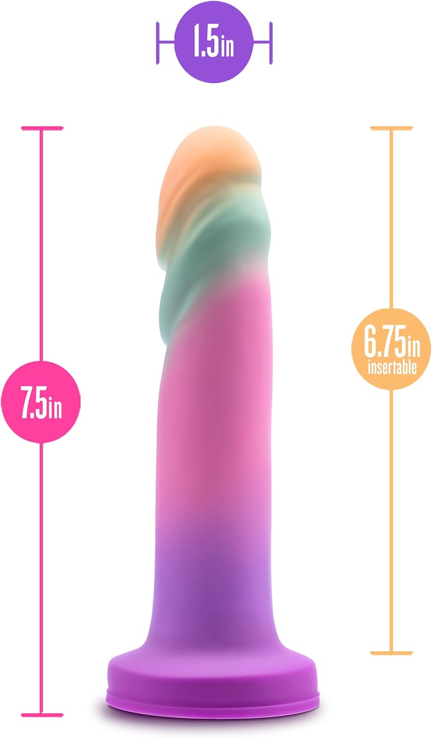 Blush Avant Sunrise Gaze Artisan 7.5 Inch Dildo – Hand Crafted with Purio® Liquid Silicone Wrapped in Satin Smooth UltraSilk® – Suction Cup Base & Harness Compatible - Sherbet