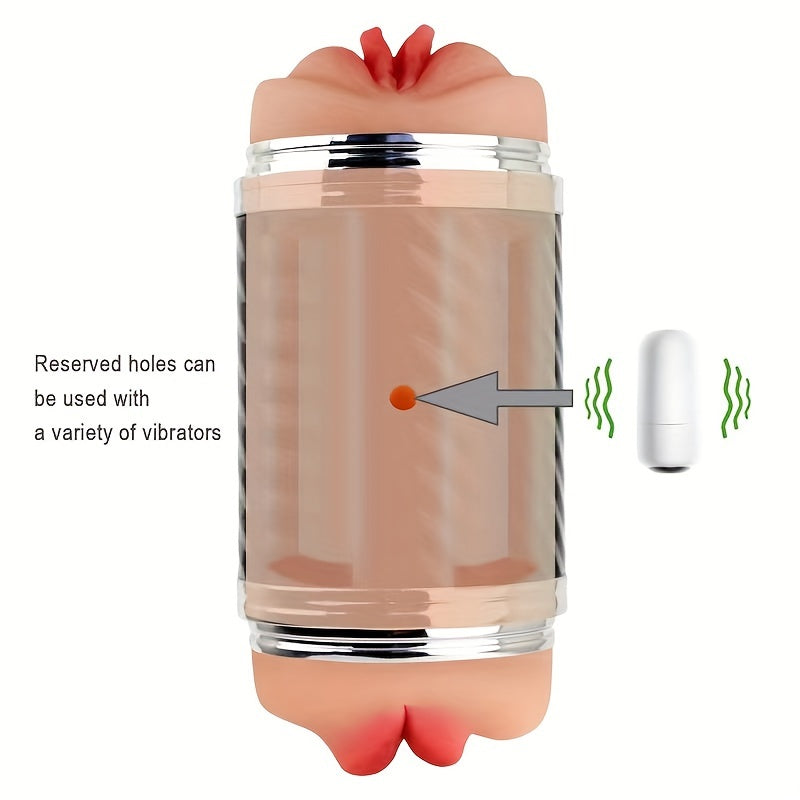 2 In1 Male Masturbators With Vibration Modes Stimulator Double-Side Pocket Pussy Toy Realistic Texture Male Masturbation Cup Silicone Hand Free Stroker Sex Toy