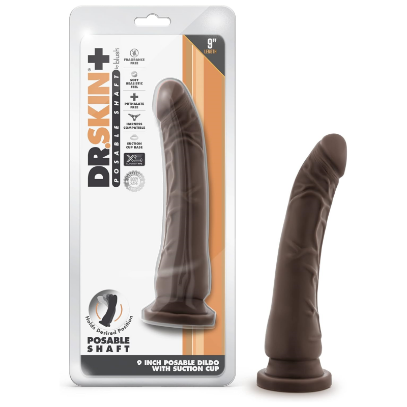 Blush Dr. Skin Plus Realistic Triple Density Posable Dildo - 9 Inch Length 2 Inch Width - Sturdy Firm Suction Cup Base for Hands Free Play and Harness Compatible - Sensa Feel Real Feel - Sex Toy