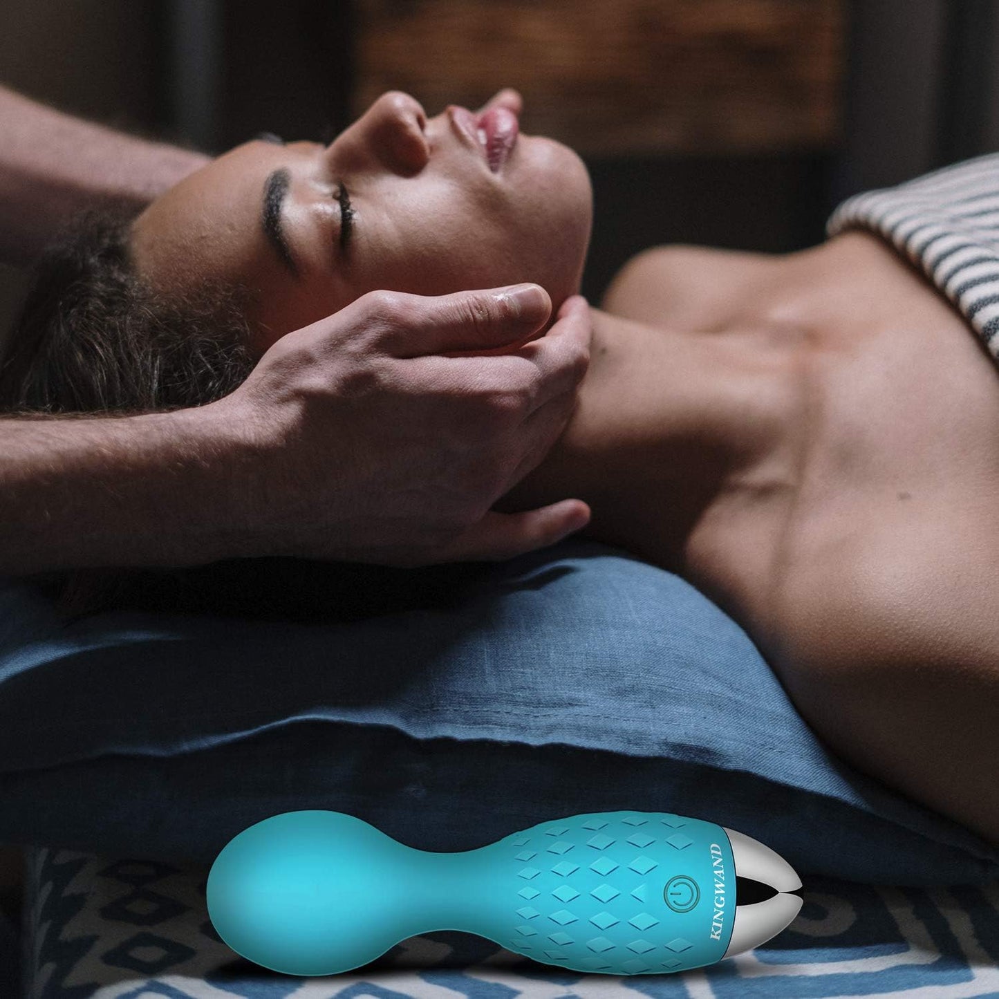 Mini Wand Massager - Portable Small Cordless Waterproof Handheld Massager for Body Hand Neck Foot Massage - Electric Rechargeable Powerful Vibrating (Blue)