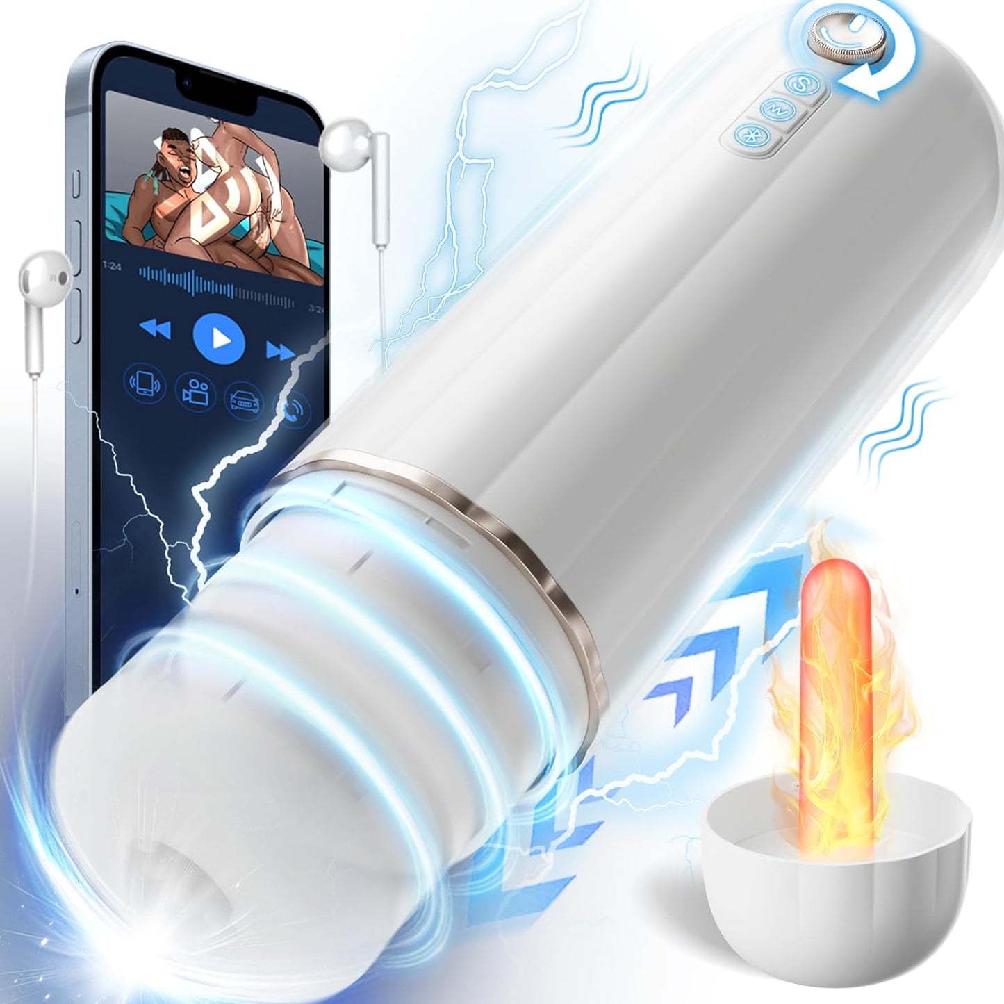 6 in 1 Automatic Male Masturbator. Male Masturbator Toy with CVT Thrusting & 10 Vibrating. Bluetooth Control Electric Pocket Pussy Stroker with Heating. Sex Toys for Men Masturbation with Headphones