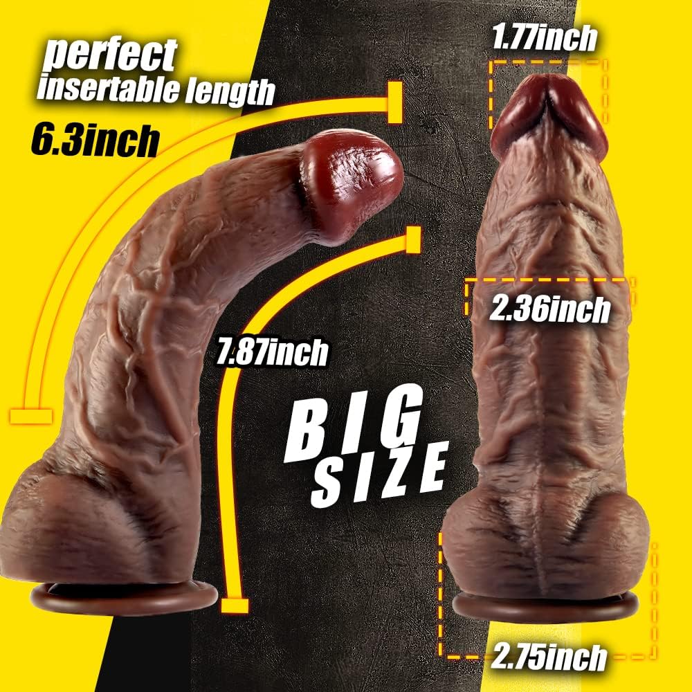 Lubisey 2.36'' Diameter Huge Thick Dildo for G-spot Stimulation Orgasm. Curved Shaft Big Black Dildos with Powerful Suction Cup. Silicone Realistic Dildo Vagina Anal Sex Toys for Women and Men 7.87''