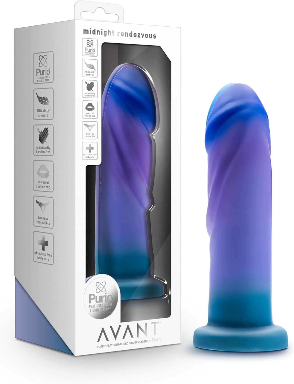 Blush Avant Sunrise Gaze Artisan 7.5 Inch Dildo – Hand Crafted with Purio® Liquid Silicone Wrapped in Satin Smooth UltraSilk® – Suction Cup Base & Harness Compatible - Sherbet