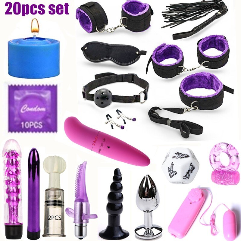 BDSM Erotic Toy Set Sexy Toys Adult Games Sex Bondage Restraint.Handcuffs Nipple Clamp Whip Collar Sex Toys for Couples