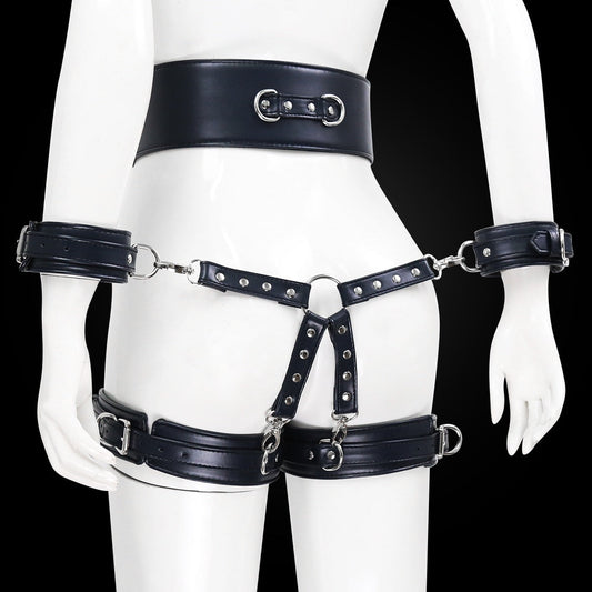 BDSM Sex Toy PU Leather Bondage Set Include Handcuffs.Belt. Legcuffs. Center Connection. Adult Toys Sex Bondage Toys for Women
