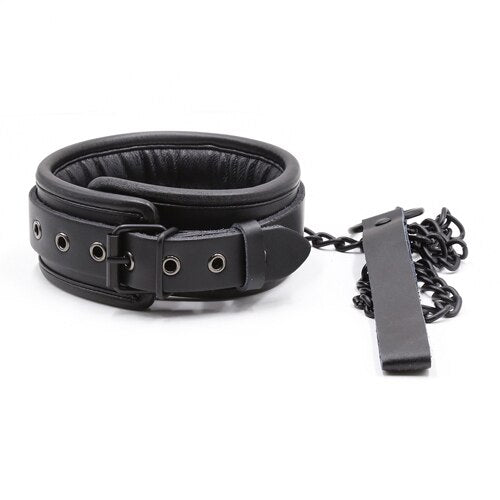 ปลอกคอ BDSM แบบมีโซ่เหล็กและหนังแท้สำหรับผู้หญิง ของเล่นทางเพศสำหรับคู่รัก อุปกรณ์รัดตรึงทางเพศ