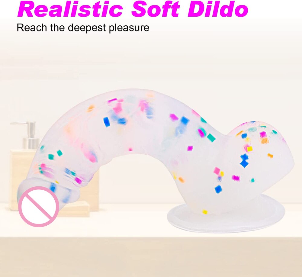 Confetti Dildo ที่สมจริงซิลิโคน Dildo.พร้อมถ้วยดูดสำหรับแฮนด์ฟรีเล่นฟรี.สมจริง Penis สำหรับสตรีและคู่