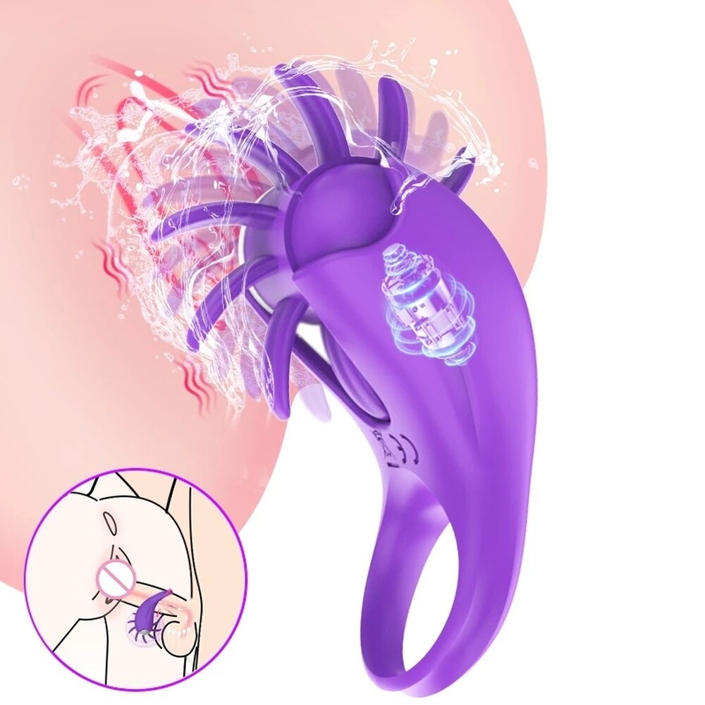 คู่หุ้นแหวนอวัยวะเพศชาย Delay Lock Sperm Vibrator ลิ้นเลีย G จุดกระตุ้นช่องคลอด Clit Stimulator Orgasm ล็อคชาย