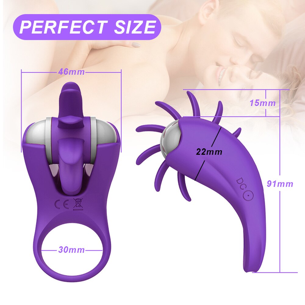 คู่หุ้นแหวนอวัยวะเพศชาย Delay Lock Sperm Vibrator ลิ้นเลีย G จุดกระตุ้นช่องคลอด Clit Stimulator Orgasm ล็อคชาย