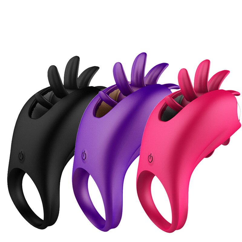 คู่หุ้นแหวนอวัยวะเพศชาย Delay Lock Sperm Vibrator ลิ้นเลีย G จุดกระตุ้นช่องคลอด Clit Stimulator Orgasm ล็อคชาย