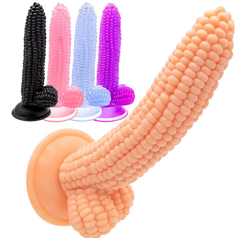 ข้าวโพดซิลิโคนจริง Dildo Anal ปลั๊กดูดถ้วยผัก Dildo เพศของเล่นสำหรับผู้หญิงช่องคลอดนวด G-Spot masturbator ดี