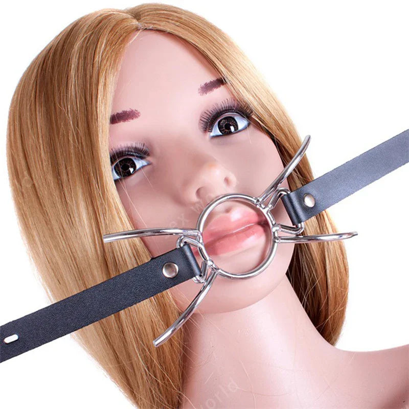 Fetish PU Leather Belt BDSM Bondage Deep Throat Round Ring Flail Slave Mouth Gag Bite Ring Gags Open Oral Adult Game Sex Toys