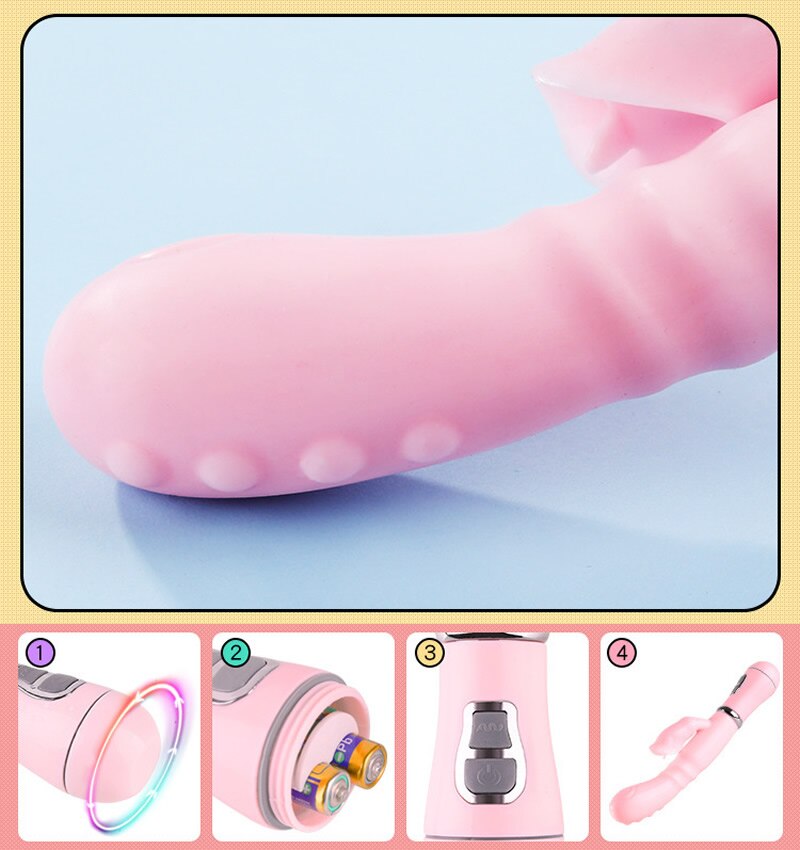 กระต่าย G Spot Dildo Vibrator Clitoris เครื่องกระตุ้นอวัยวะเพศชายการสอดใส่คู่ลิ้นเลีย Double Rod เซ็กซ์ทอยสำหรับผู้หญิงผู้ใหญ่