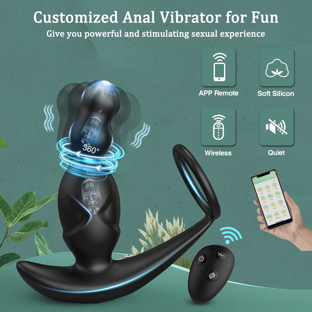 Gelugee App Anal Plug Vibrator เซ็กซ์ทอยสำหรับชาย Prostate Massager 360 องศากระตุ้นชาย Buttplug ด้วยแหวน Cock