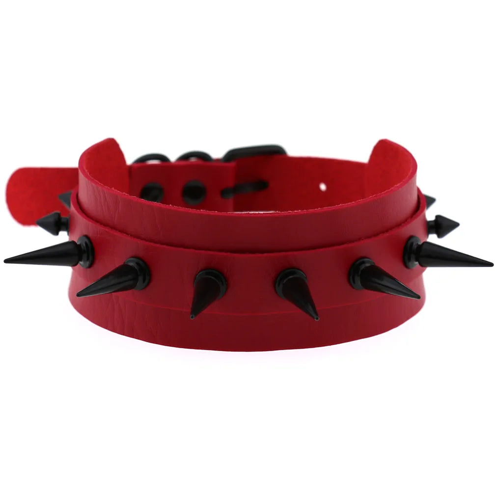 BDSM Punk Black Metal Tassel Red Choker Necklace Sexy Spiked Neck Strap Clavicle Collar Men Necklaces Halloween Women