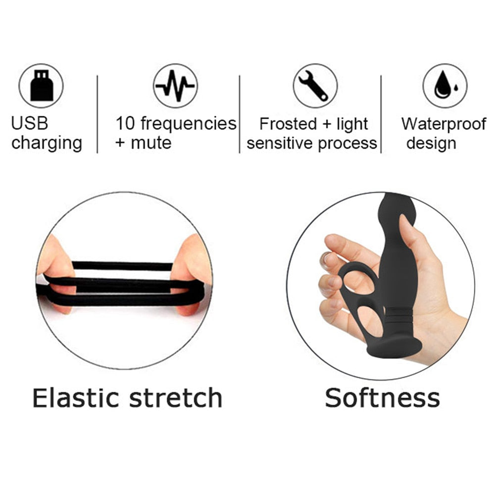 Silicone Anal Butt Plug  Pull Beads with Cock Ring Prostate Massager Anal Balls Vibration Heating  Erotic Anal Sex Toy for Adult