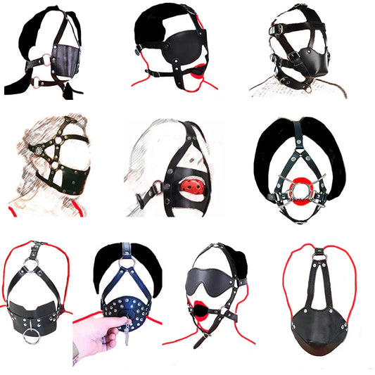 Ring/Spider/Ball Gag BDSM Leather Cover Mouth Mask Bondage. Muzzle Blindfold Restraints.SM Sex Toys For Couples