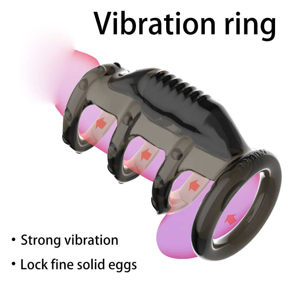 Dick Vibrating Penis Rings for Male Delay Ejaculation Men Sex Toys Silicon Penis Sleeve Ring Cock Ring Men Chastity Cage Device