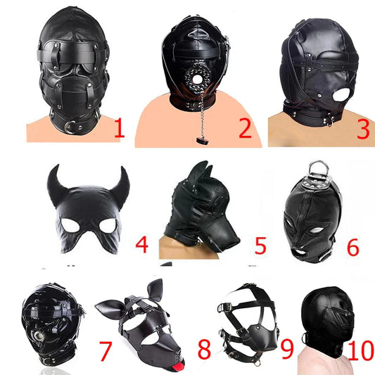 SM Leather Padded Hood Blindfold.Head Harness Mask Gag. BDSM Bondage .Sex Toys For Couples Accessories