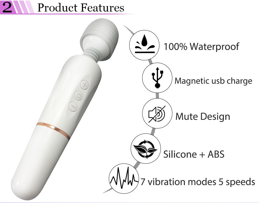 เครื่องนวดตัวไม้กายสิทธิ์ AV อันทรงพลัง ชาร์จ USB เครื่องสั่น G-Spot สำหรับผู้หญิง ของเล่นทางเพศสำหรับผู้หญิง ผลิตภัณฑ์ทางเพศสำหรับผู้หญิง