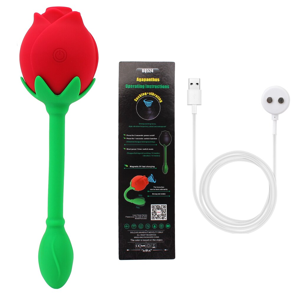 IKOKY 2 In 1 Anal Plug Sucking Vibrator Tail Vibration Clitoris Stimulation Vagina Nipple Massager Rose Shape Sex Toys for Women