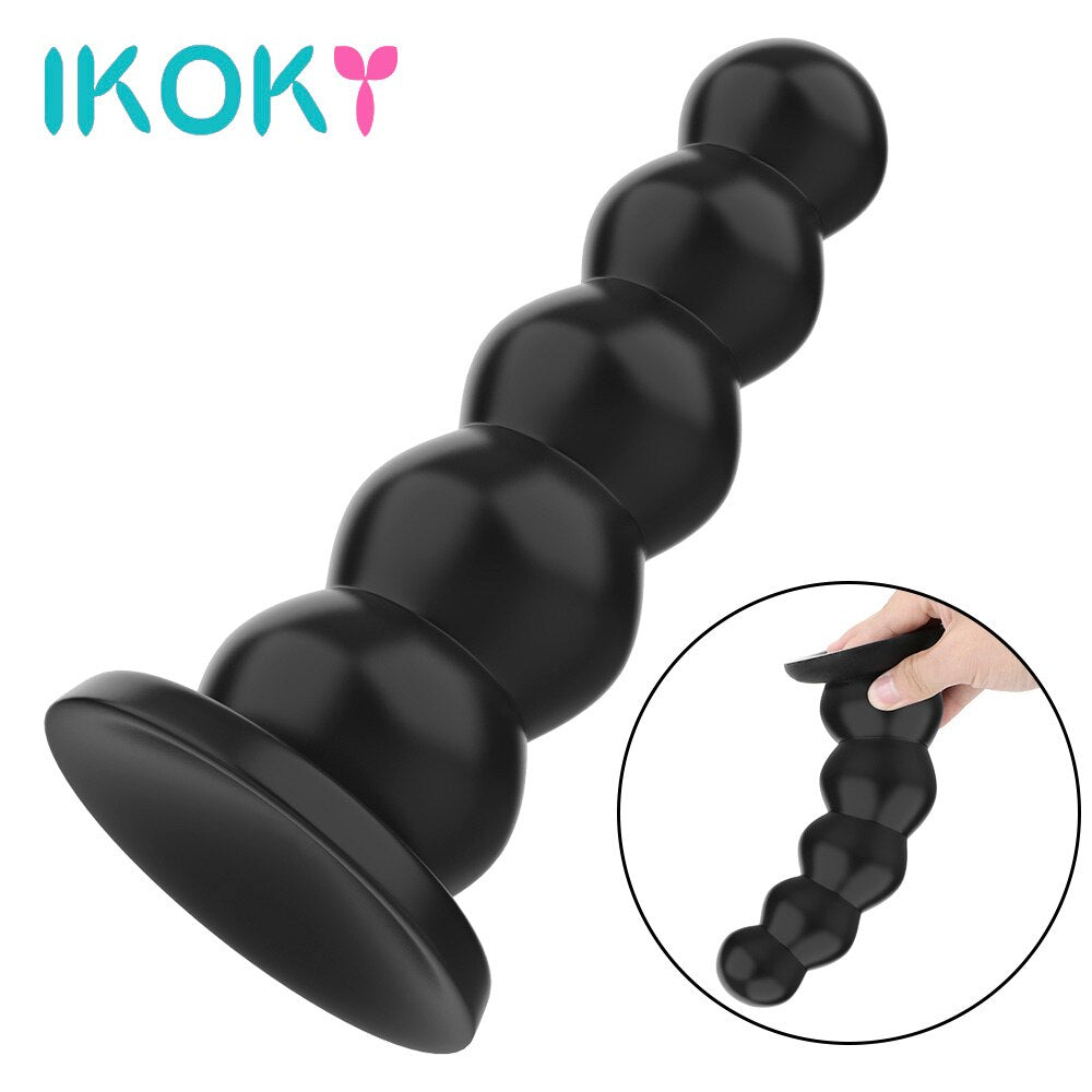 IKOKY ซิลิโคนเหลว 5 เม็ด ดิลโด้ขนาดใหญ่ ปลั๊กทวารดูดแรงสูง อุปกรณ์ช่วยสำเร็จความใคร่สำหรับหญิงและชาย ของเล่นทางเพศสำหรับผู้หญิงและผู้ชาย