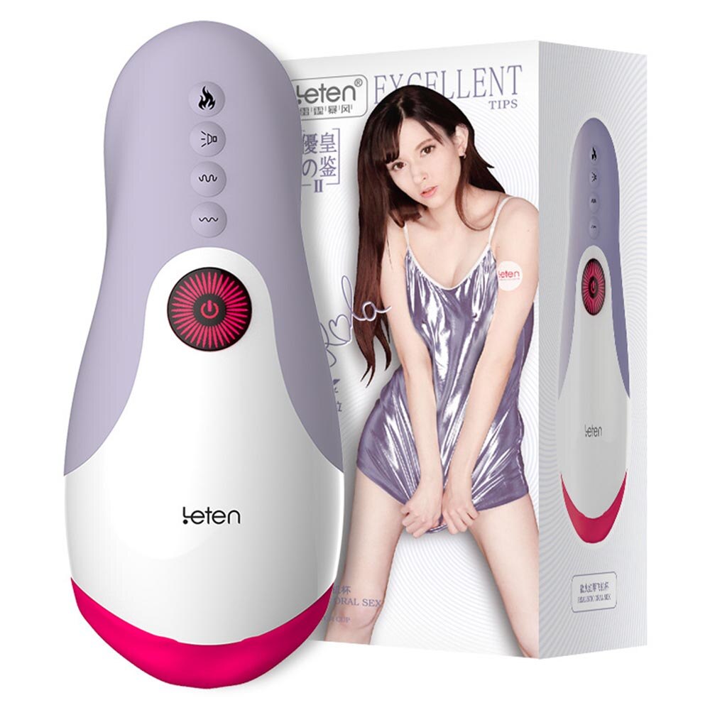 LeTen Masturbator Automatic Retractable Heating Cup Deep Throat Blowjob Masturbation Sucking Thrusting Vibrator Sex for Adult