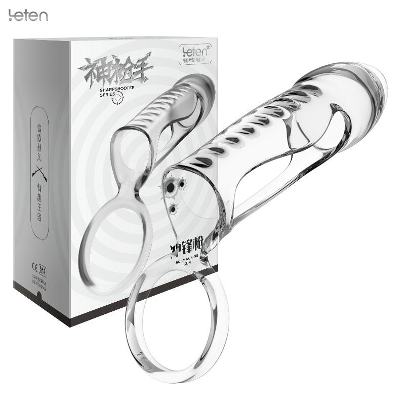 Leten ปลอกสวมอวัยวะเพศแบบขยาย นุ่ม ห่วงรัดองคชาต ปลอกสวมส่วนขยายสำหรับท่านชาย ของเล่นทางเพศสำหรับผู้ชาย ปลอกหุ้มดิลโด้ ชะลอการหลั่ง
