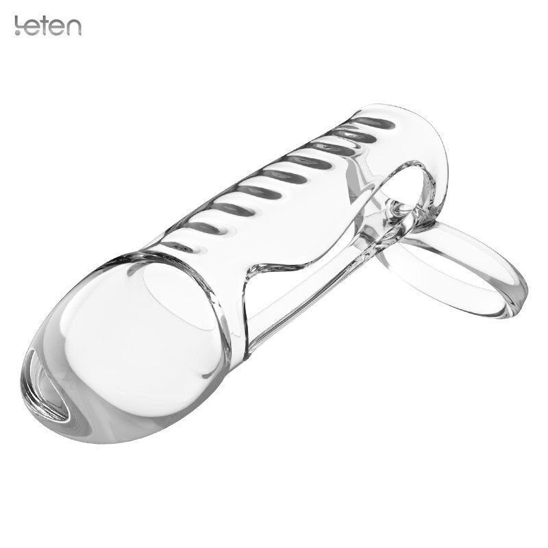 Leten ปลอกสวมอวัยวะเพศแบบขยาย นุ่ม ห่วงรัดองคชาต ปลอกสวมส่วนขยายสำหรับท่านชาย ของเล่นทางเพศสำหรับผู้ชาย ปลอกหุ้มดิลโด้ ชะลอการหลั่ง