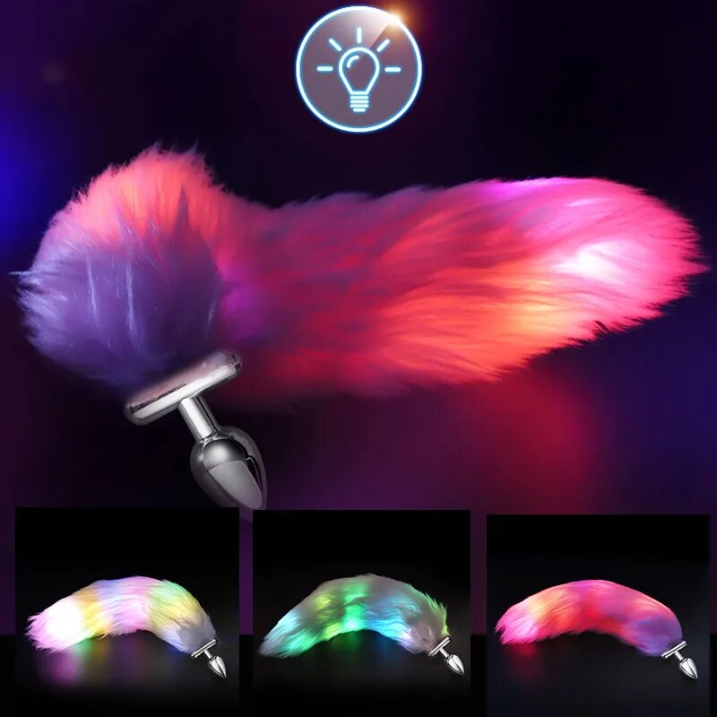 Metal Stainless Glow Steel New Detachable Led Cosplay Luminous Fox Tail Anal Butt Plug Sex Toys สำหรับผู้หญิง ผู้ชาย และคู่รัก