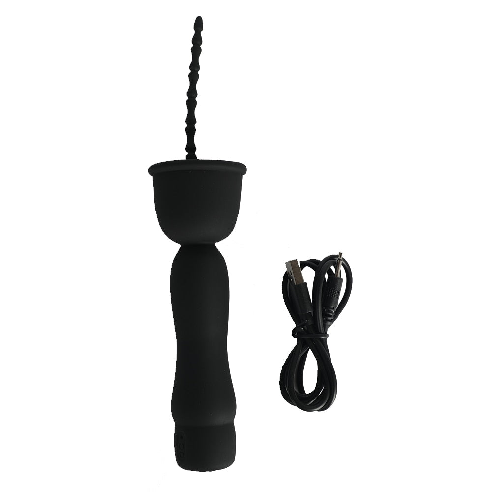 Mushroom Head 16-frequency Vibration Urethral Stick Rechargeable Massage Male Silicone Penis Time-lapse Training Exercise Black