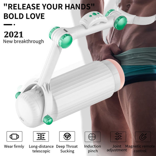 New Automatic Telescopic Wearable Male Masturbator Adjustable Articulate Arm Oral Anal Sex Machine Sex Toys for Men Masturbation