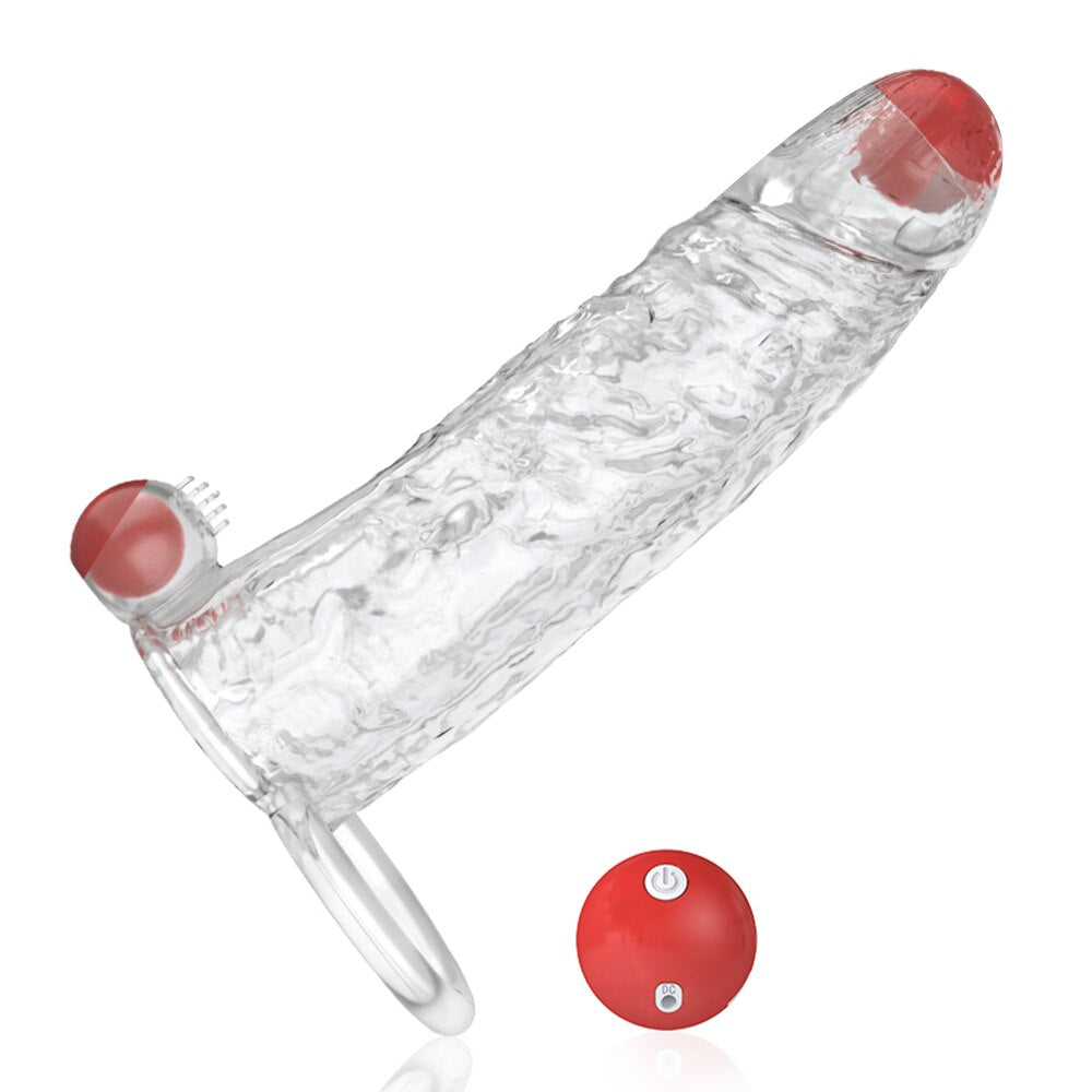 Penis Vibrator Extender Sleeve Delay Ejaculation Reusable ถุงยางอนามัยขยาย Cock แหวนของเล่นสำหรับผู้ใหญ่สำหรับผู้ใหญ่ Dick Enlarger
