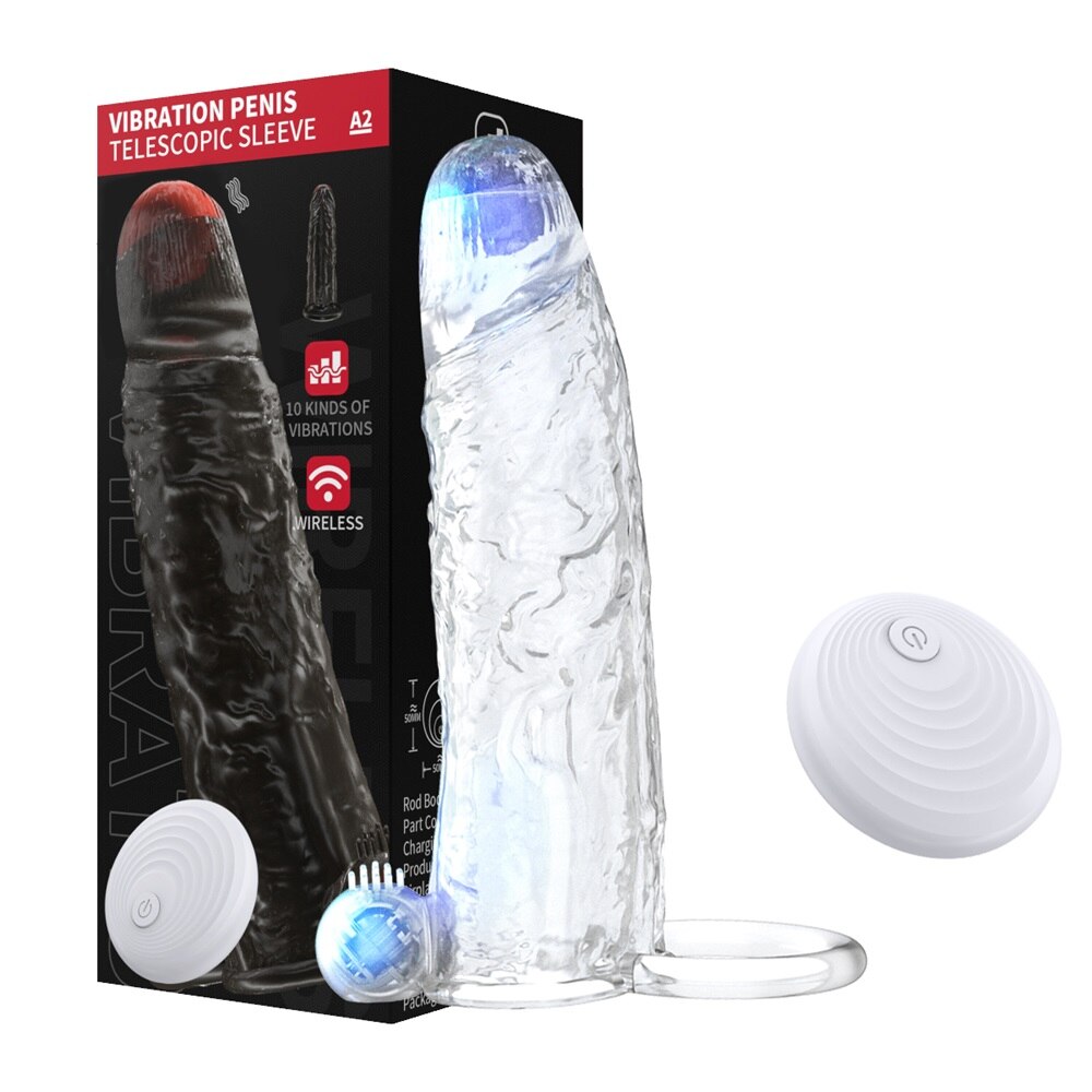 Penis Vibrator Extender Sleeve Delay Ejaculation Reusable ถุงยางอนามัยขยาย Cock แหวนของเล่นสำหรับผู้ใหญ่สำหรับผู้ใหญ่ Dick Enlarger