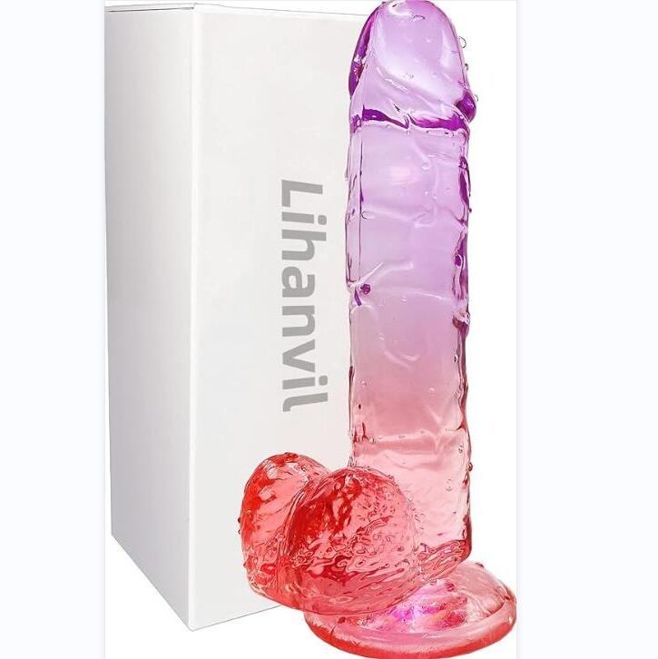 Realistic Dildo Clear Silicone 7.8 Red-Purple Gradient Adult Sex G-spot Dildo with Strong Suction Cup for Women Hand Free Play Flexible Soft Penis Dong. Toys for Vaginal and Anal Stimulation