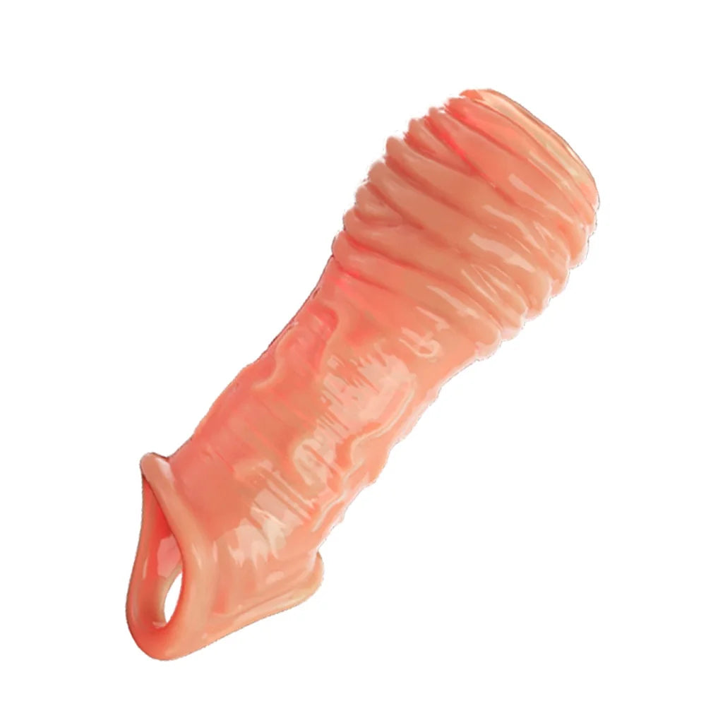 Reusable Penis Extender Cock Rings Delay Ejaculation Penis Condoms Dick Sleeve Silicone Glans Cover Enlargement Sex Toys For Men