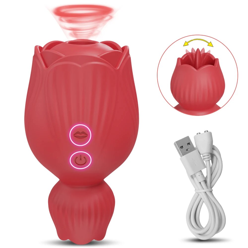 Rose Sucking Tongue Licking Vibrator for Women Clitoris Stimulator Oral Nipple Vacuum Clit Sucker Female Sex Toys for Adults