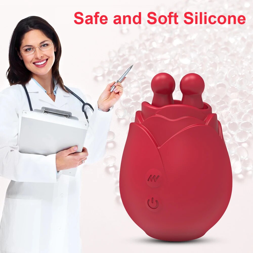 Rose Toy Vibrator for Women with Wiggling Tongue Licking 10 Modes Nipple Clitoris Stimulator Sex Toys Goods for Adults Female