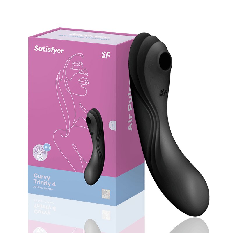 Satisfyer Curvy Trinity 4 ของเล่นสำหรับสตรี 18+ G-Spot Vibrator 3in1 Clit ดูด Stimulator ซิลิโคนกันน้ำสีดำของเล่น