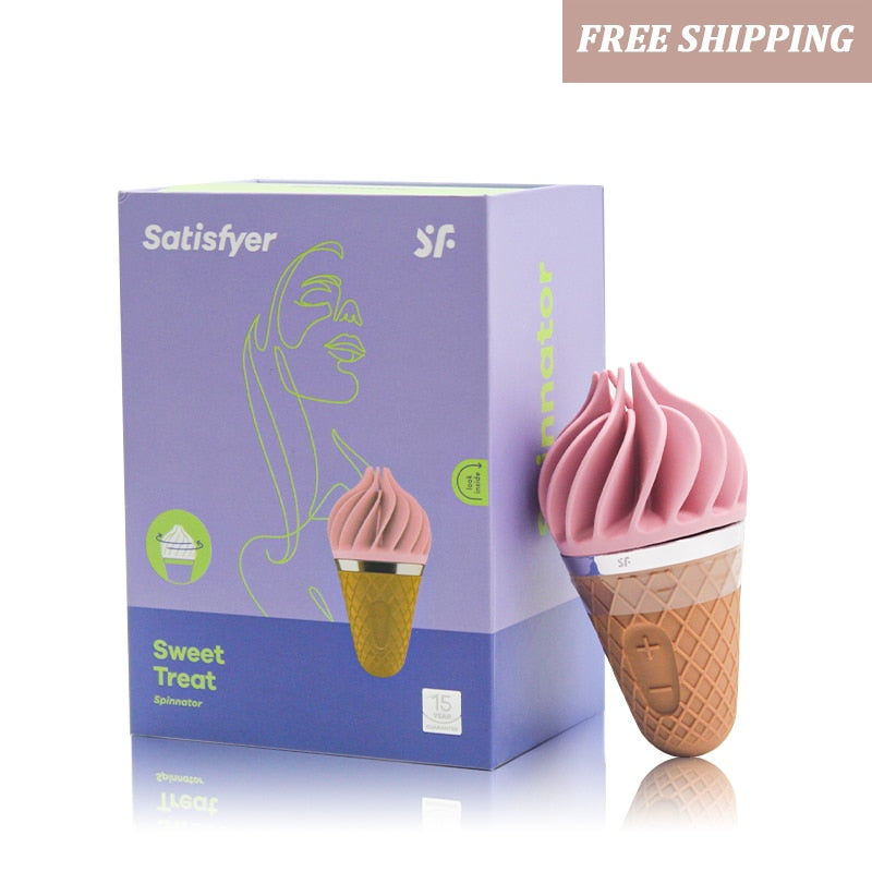 เยอรมนี Satisfyer Sweet Treat Ice Cream Cone Vibrator เพศของเล่นสำหรับหญิงนุ่มซิลิกาเจล Clitoris Stimulator UYO Mini ผู้ใหญ่ของเล่น
